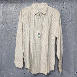 New Calvin Klein Mens Cream Tan Striped Long Sleeve Button Down Shirt Large NWT